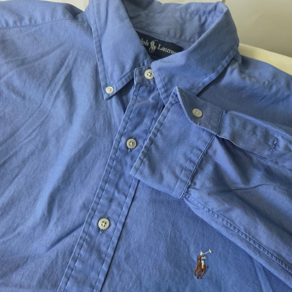 Ralph Lauren Yarmouth Blue Pinpoint Oxford Button Down Shirt Mens 16.5 35